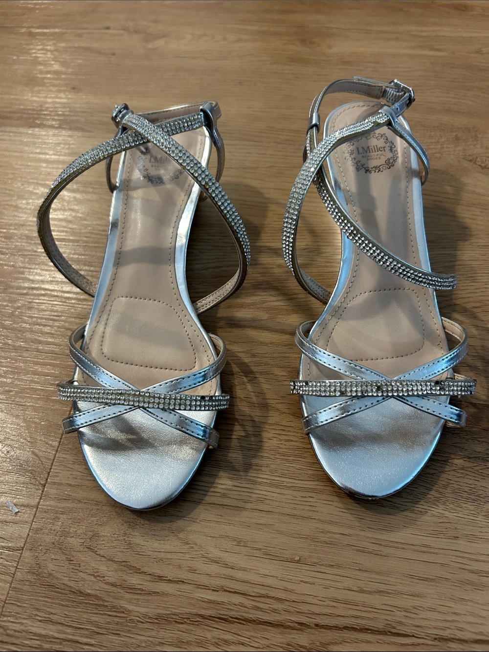 Silver rhinestone dress shoes small wedge size 5